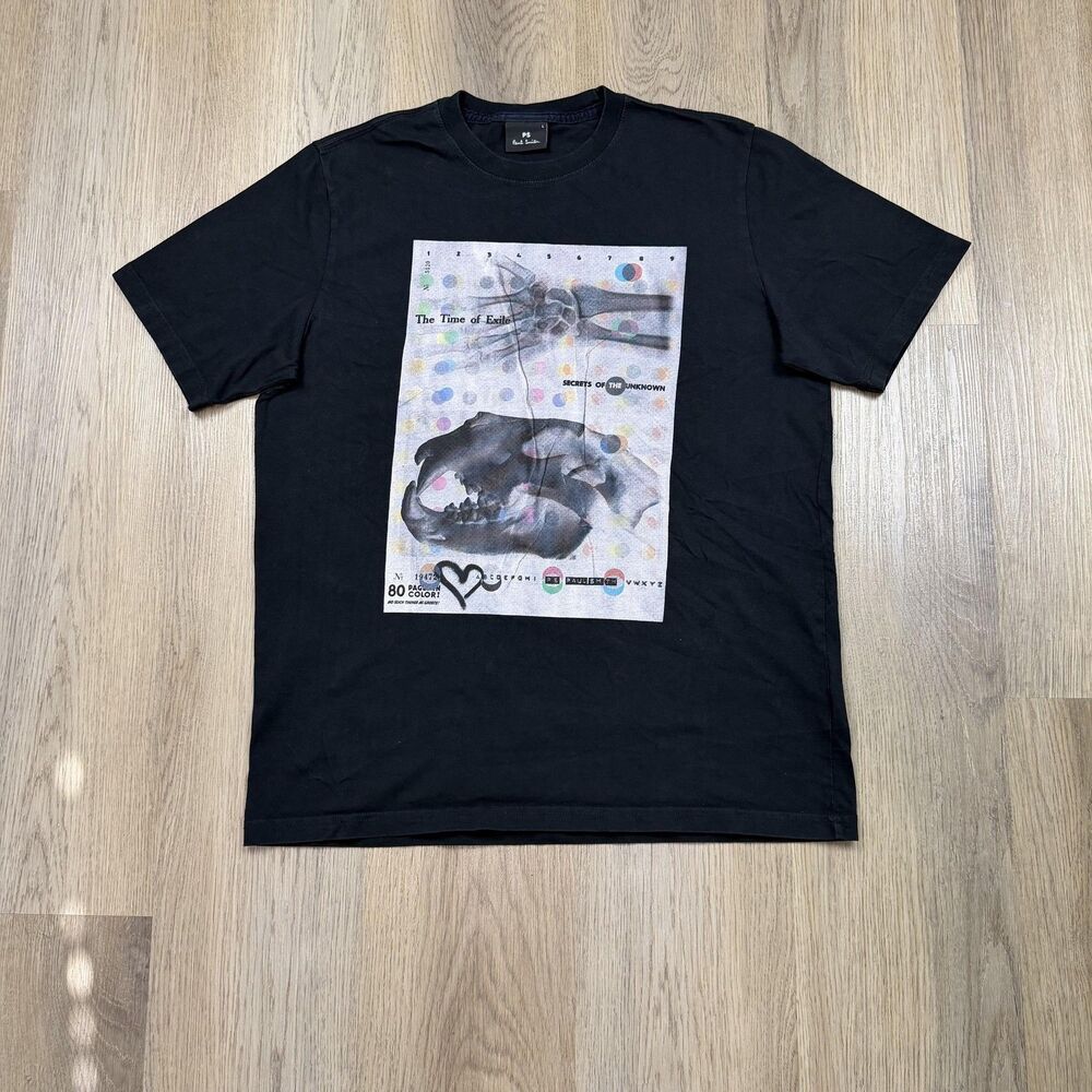 Paul Smith Shirt Mens Large Black Time Of Exile Skull Graphic Tee Art Print